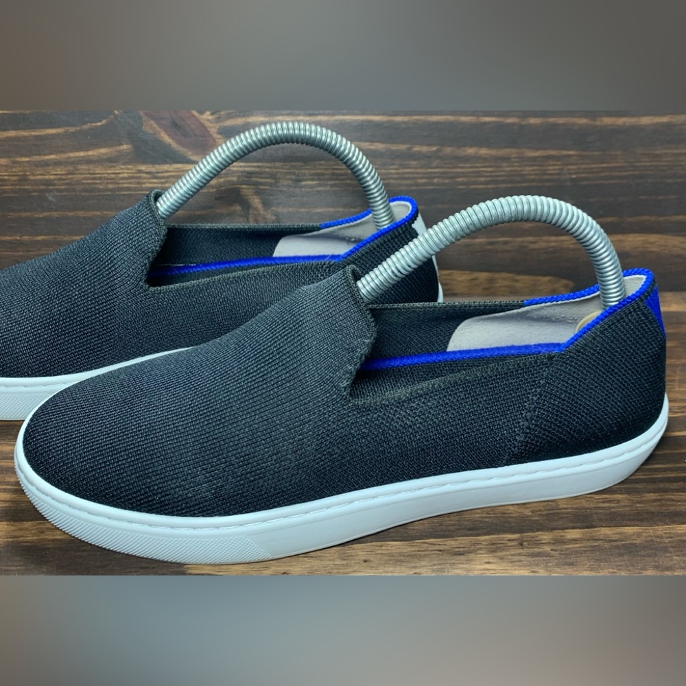 Rothy’s The Original Slip On Sneaker Womens Size 7.5 Shoes Black White Blue